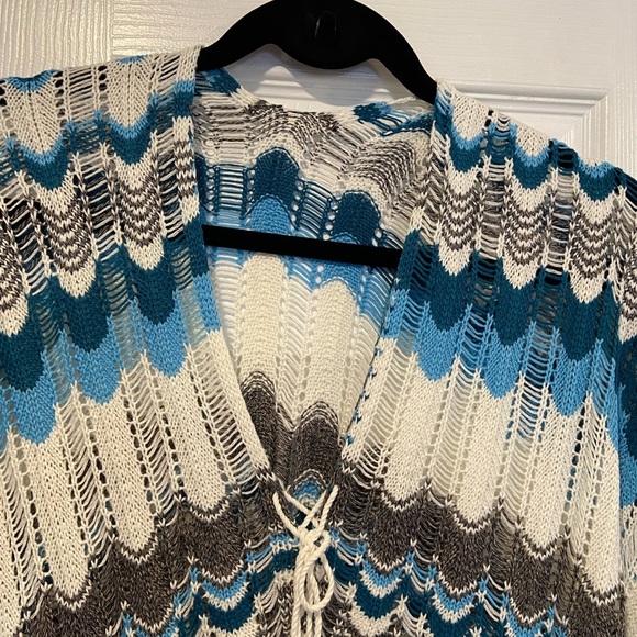 NWT Cupshe One Size Blue White Open Knit Side Tie Tassel Swinsuit Coverup - Picture 4 of 11